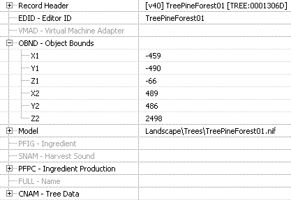 OBND - Objects Bounds for a TREE base record shown in xEdit