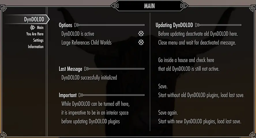 DynDOLOD SkyUI MCM Main Page