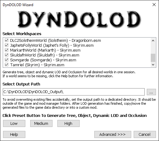 DynDOLOD Wizard Options Window